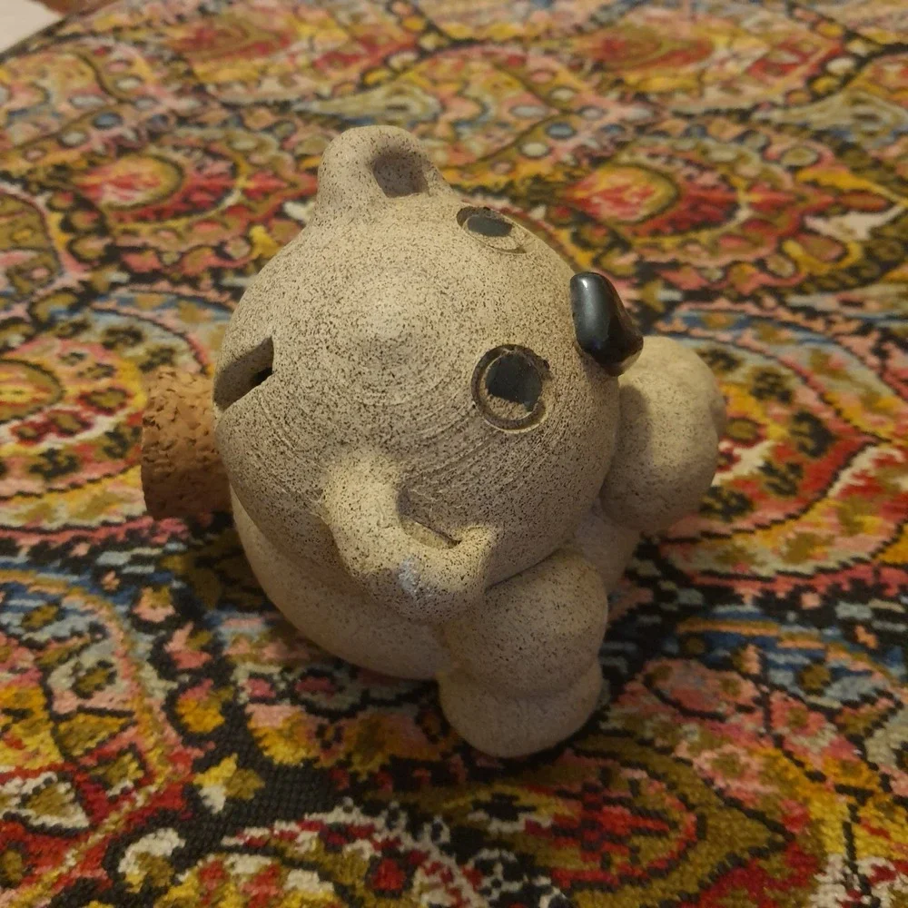 Vintage Speckled Ceramic Animal Bank- Rustic Pig/Bear Design W/Cork Stopper 4.5